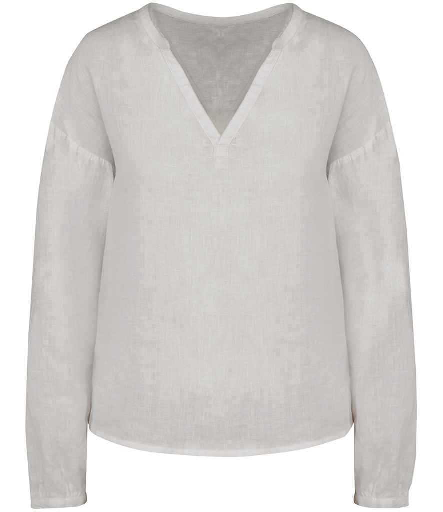Spasso Ladies Linen Blouse in White, front view