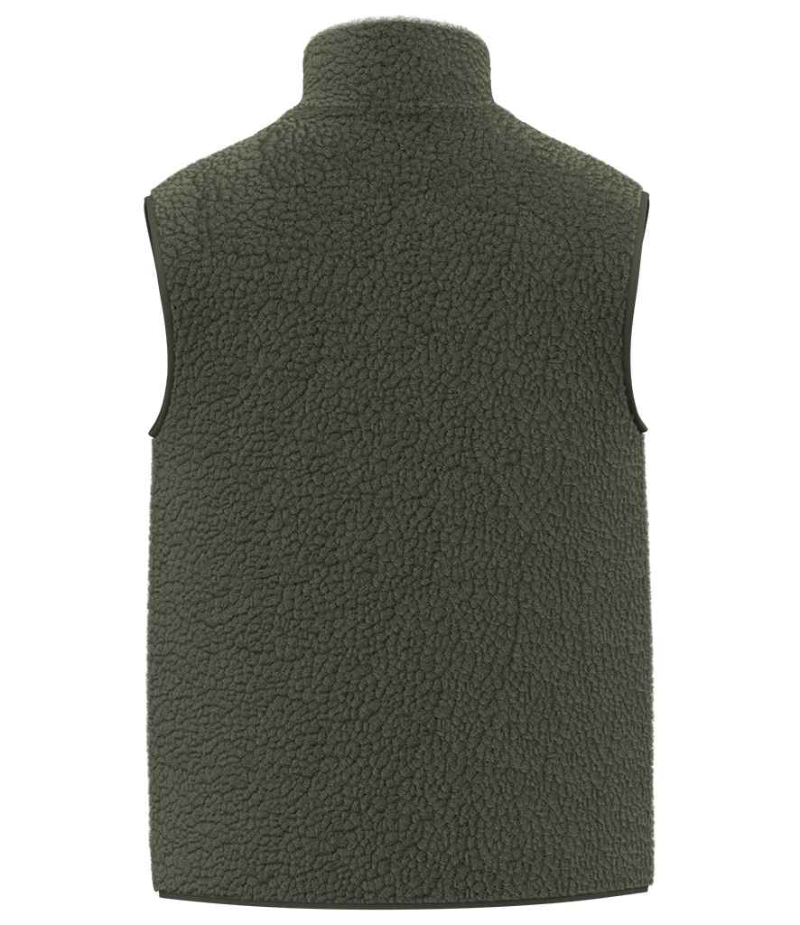 Spasso Unisex Sherpa Bodywarmer in Forest Khaki, back view