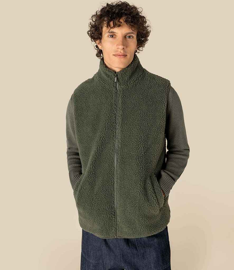 Spasso Unisex Sherpa Bodywarmer in Forest Khaki