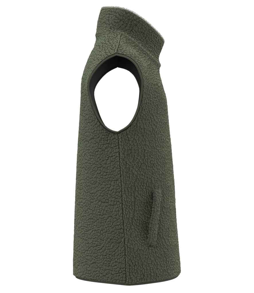 Spasso Unisex Sherpa Bodywarmer in Forest Khaki, side view
