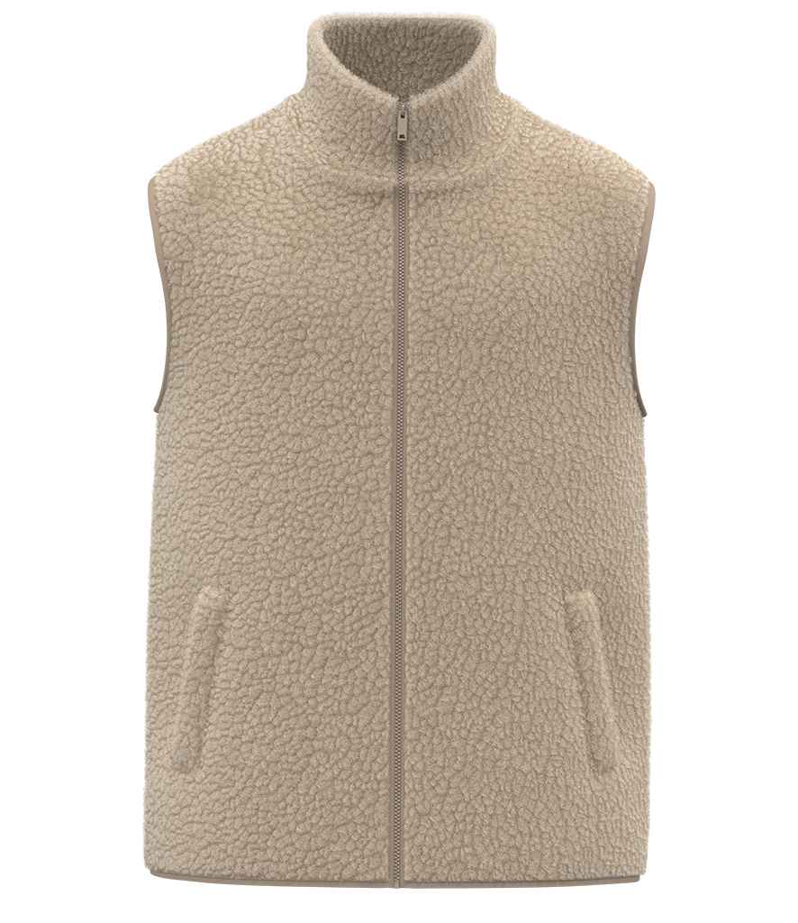 Spasso Unisex Sherpa Bodywarmer in Wet Sand, front view