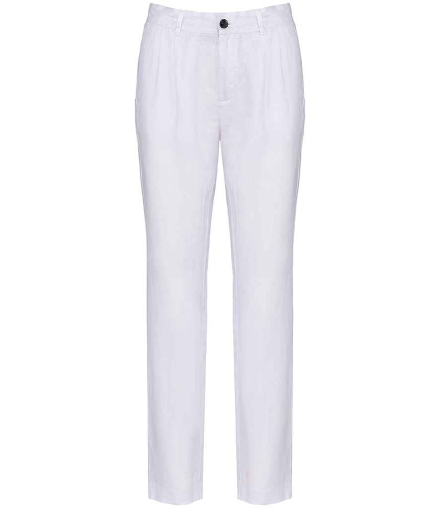 Spasso Ladies Linen Trousers in White, front view