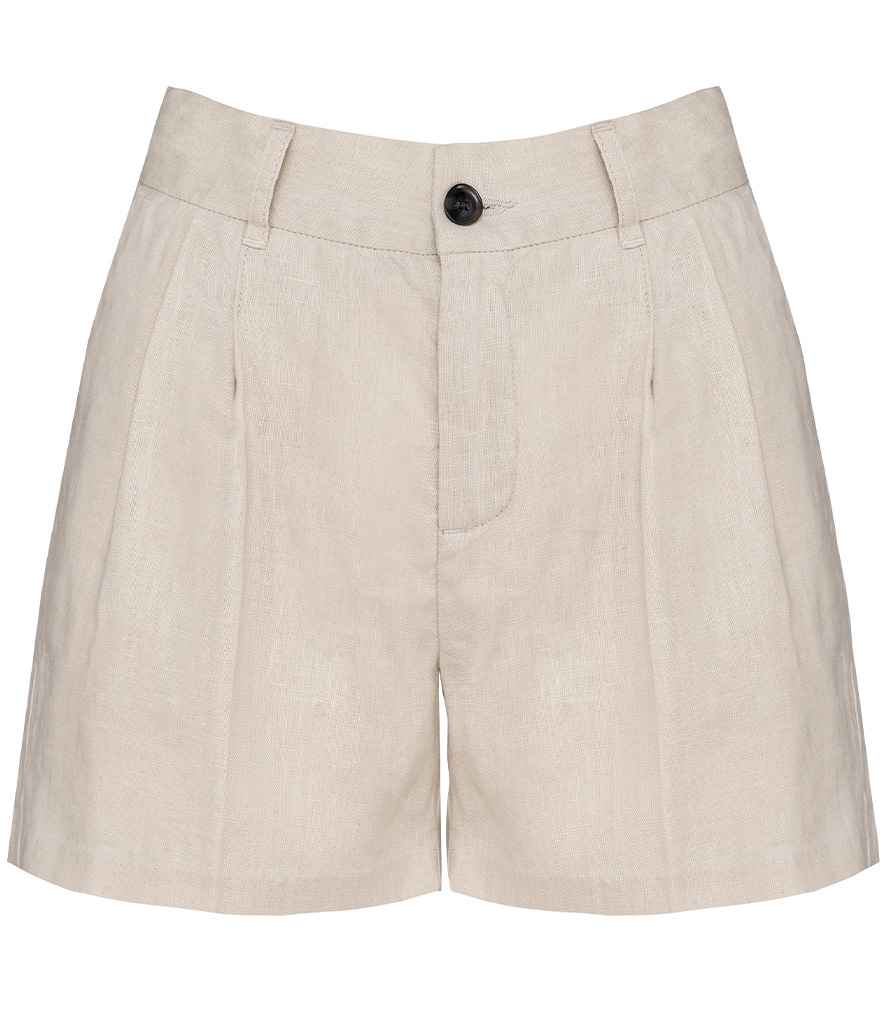 Spasso Ladies Linen Bermuda Shorts in Linen Sand, front view