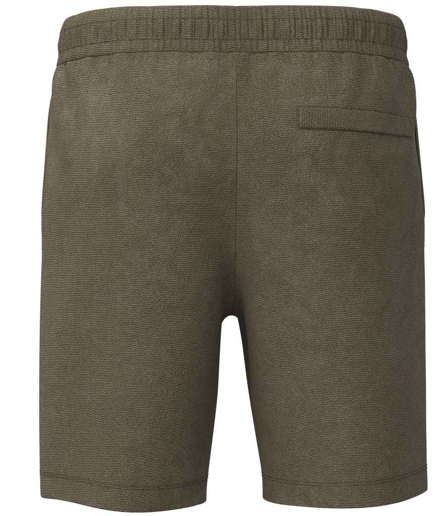 Spasso Terry Towel Shorts in Light Olive Green, back view