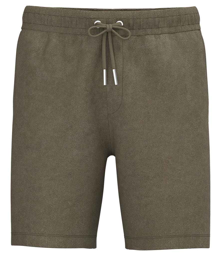 Spasso Terry Towel Shorts in Light Olive Green, front view