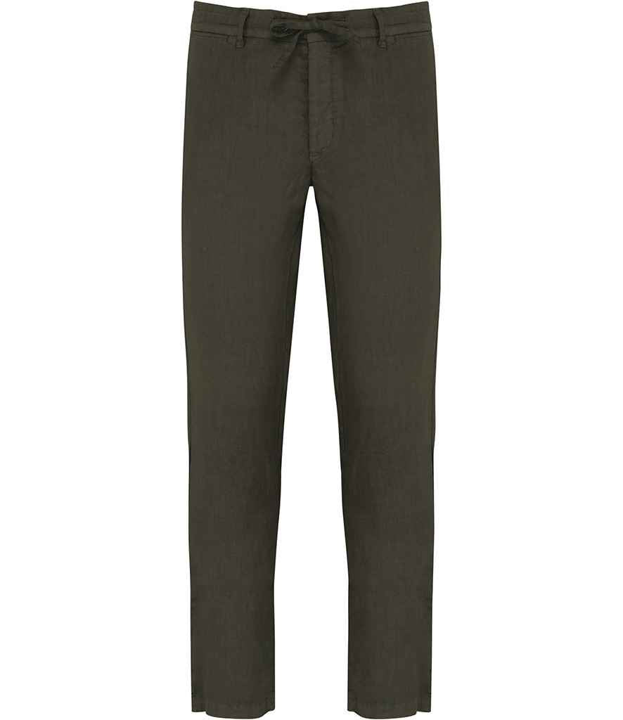 Spasso Faded Linen Trousers in Washed Organic Khaki, back view