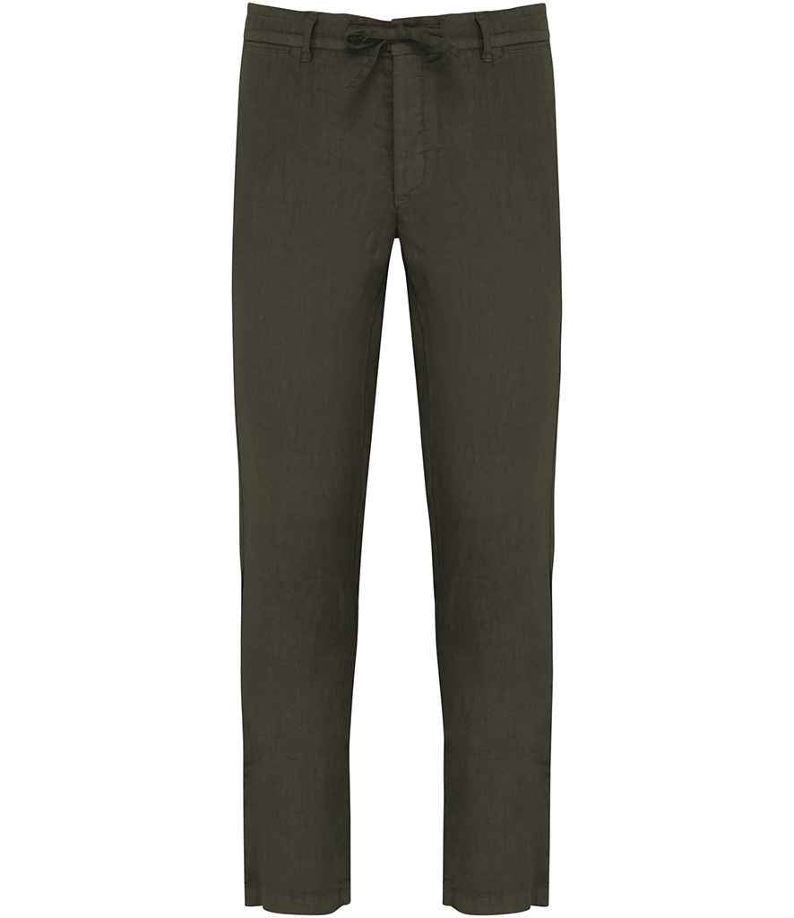 Spasso Faded Linen Trousers in Washed Organic Khaki, front view