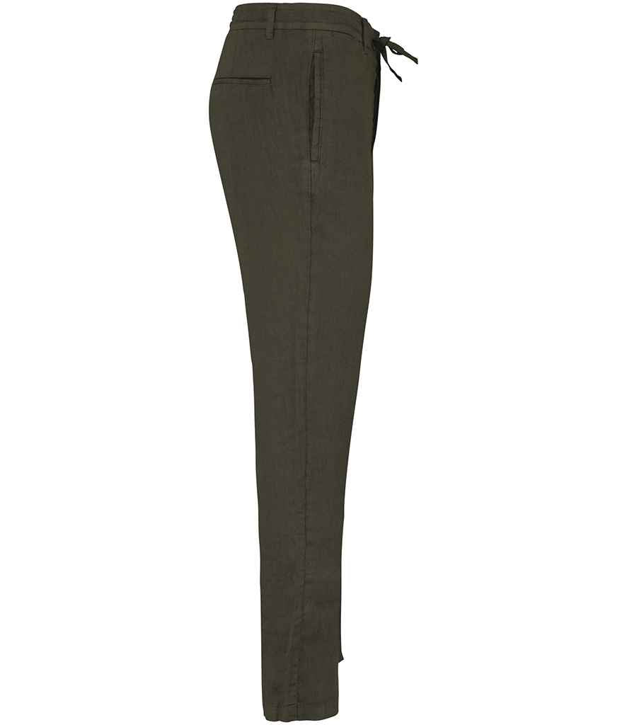 Spasso Faded Linen Trousers in Washed Organic Khaki, side view