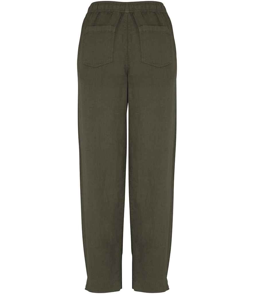 Spasso Ladies Washed Trousers in Washed Organic Khaki, back view