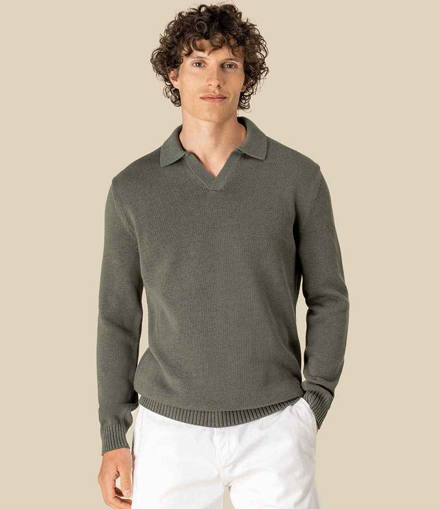 Spasso Polo Collar Jumper in Organic Khaki