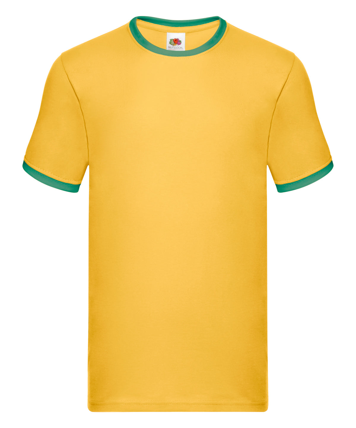 Fruit of the Loom Ringer T in Sunflower/Kelly Green, front view