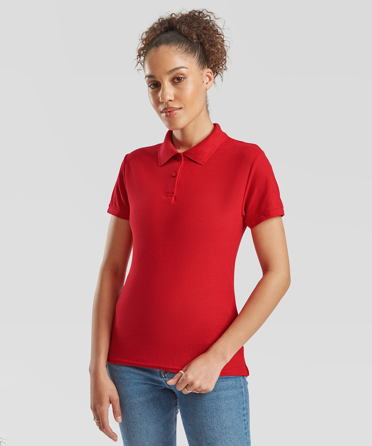 Fruit of the Loom Women's 65/35 polo, lifestyle photo