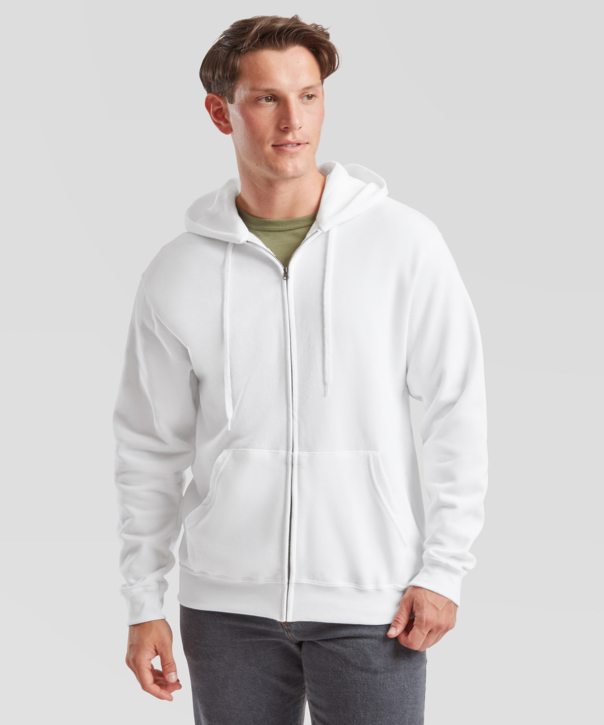 Fruit of the Loom Classic 80/20 hooded sweatshirt jacket, lifestyle photo