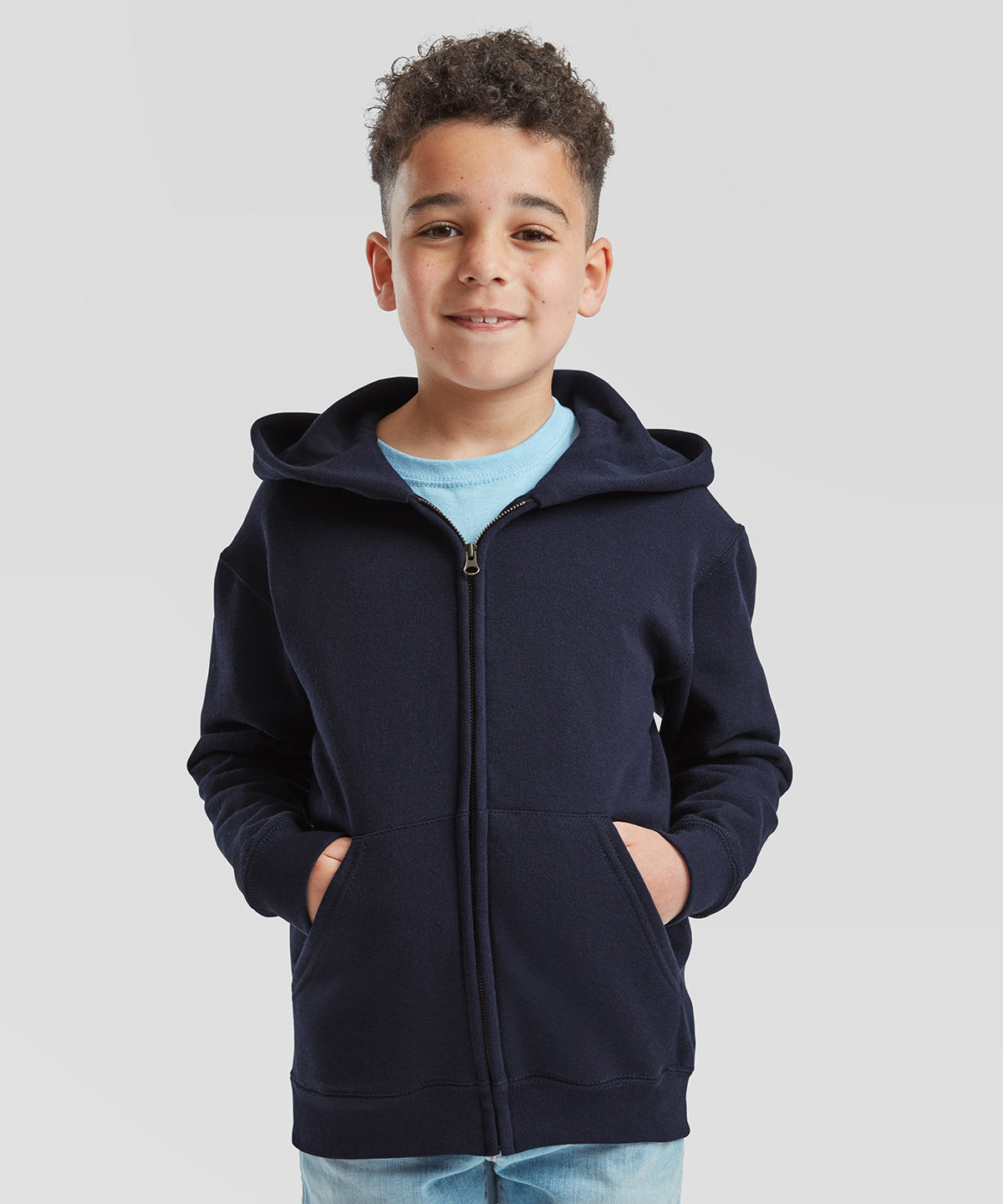 Fruit of the Loom Kids classic hooded sweatshirt jacket, lifestyle photo