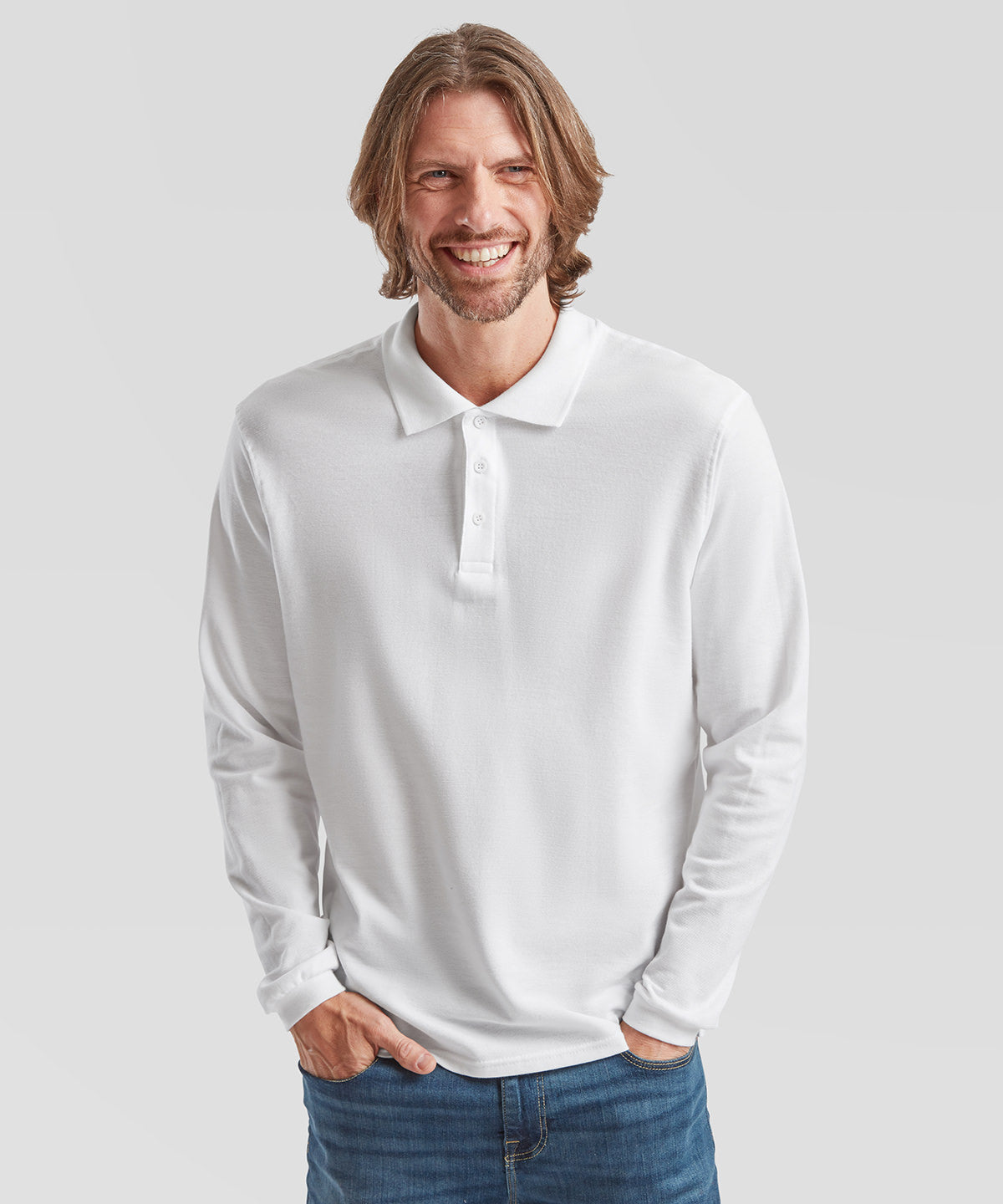 Fruit of the Loom Premium long sleeve polo, lifestyle photo