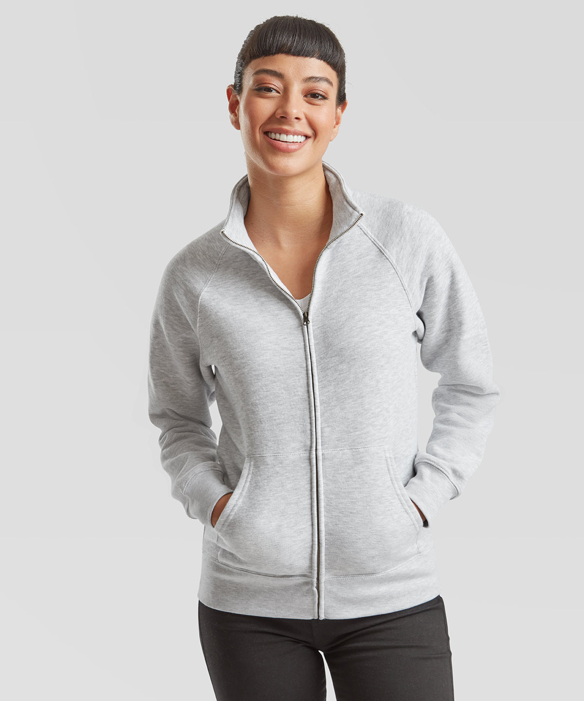 Fruit of the Loom Women's premium 70/30 sweatshirt jacket, lifestyle photo