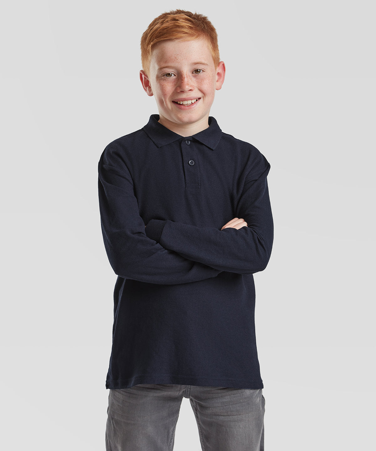 Fruit of the Loom Kids long sleeve 65/35 polo, lifestyle photo