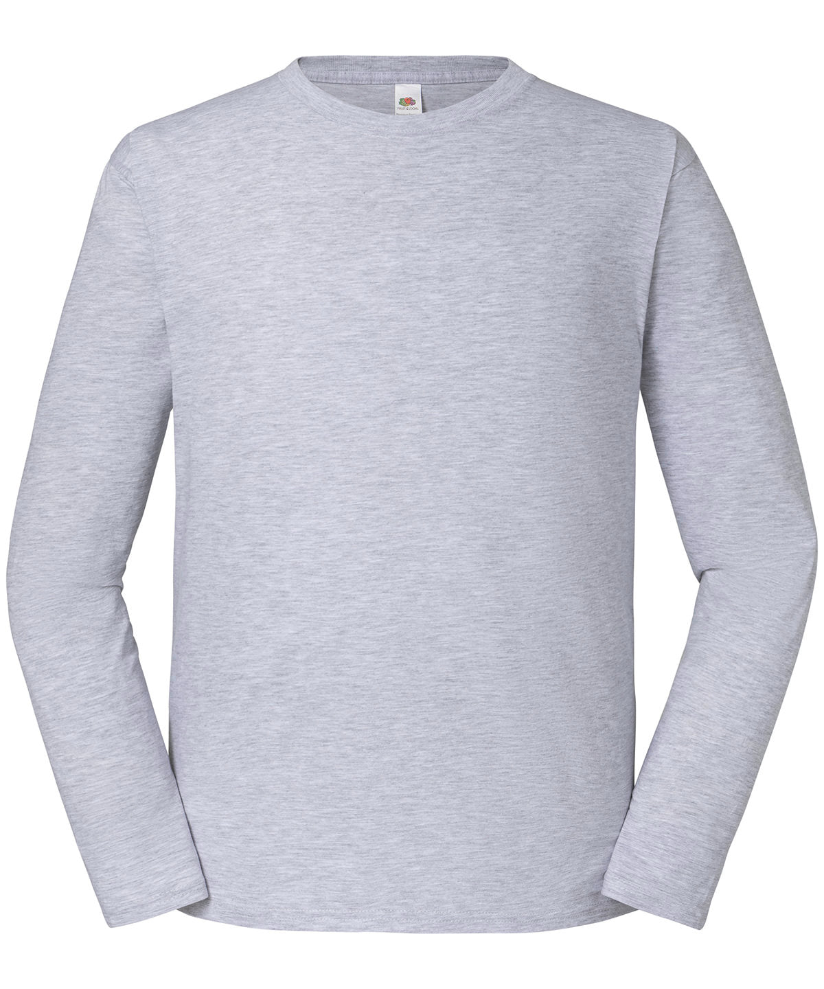 Fruit of the Loom Iconic 195 ringspun premium long sleeve T in Heather Grey, front view