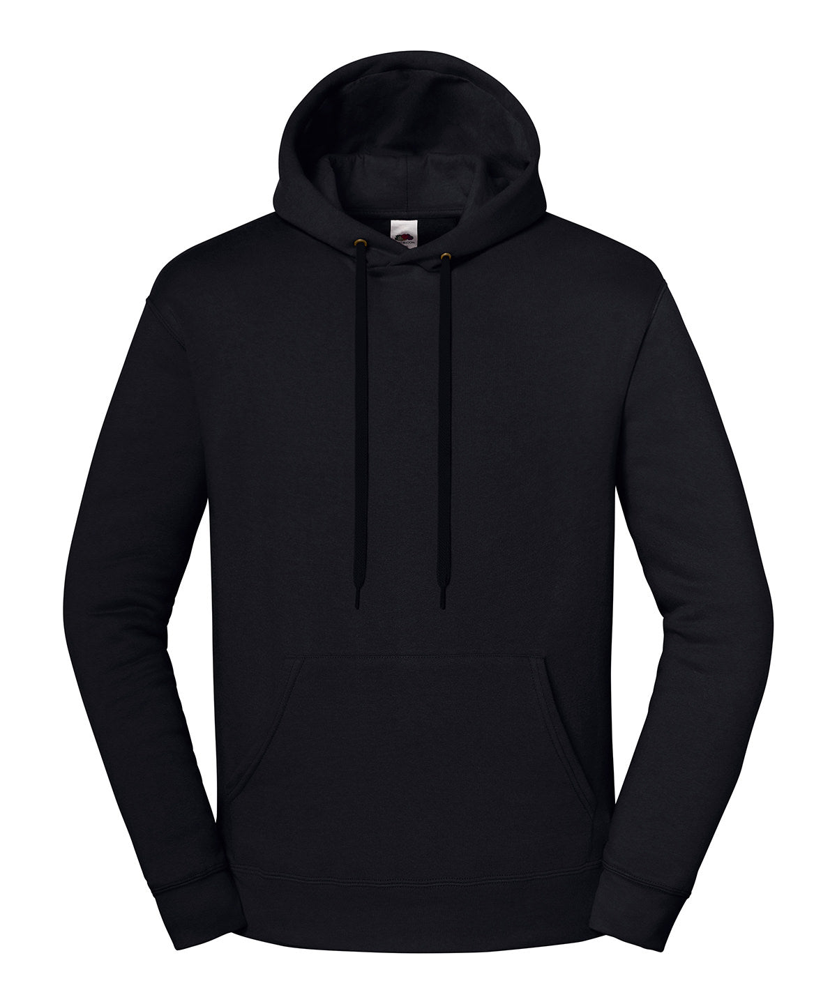 Fruit of the Loom Iconic premium hooded sweat in Black, front view