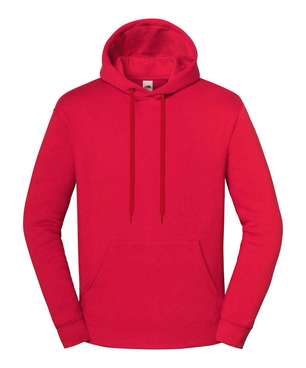 Fruit of the Loom Iconic premium hooded sweat in Red, front view