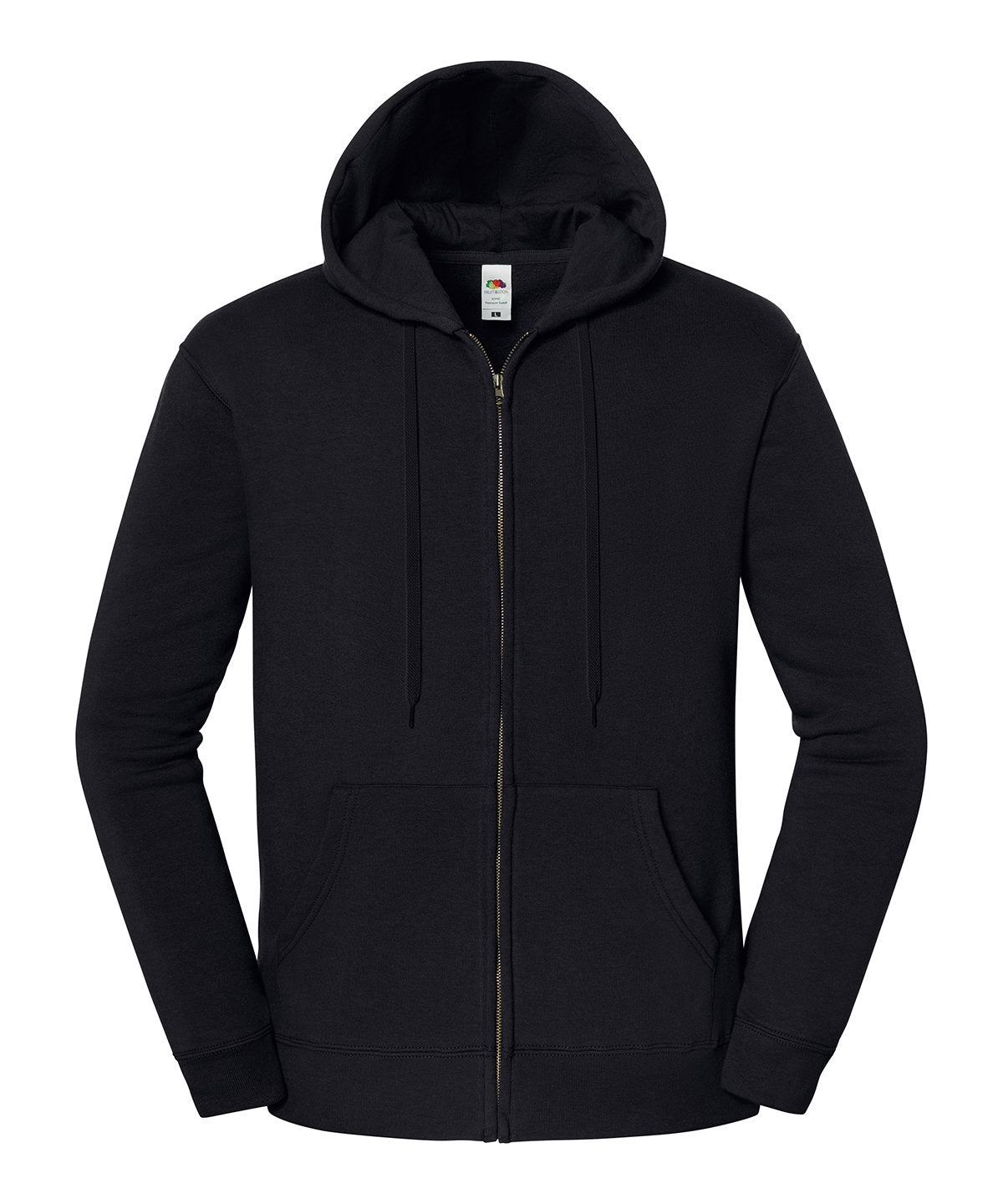Fruit of the Loom Iconic premium hooded sweat jacket in Black, front view