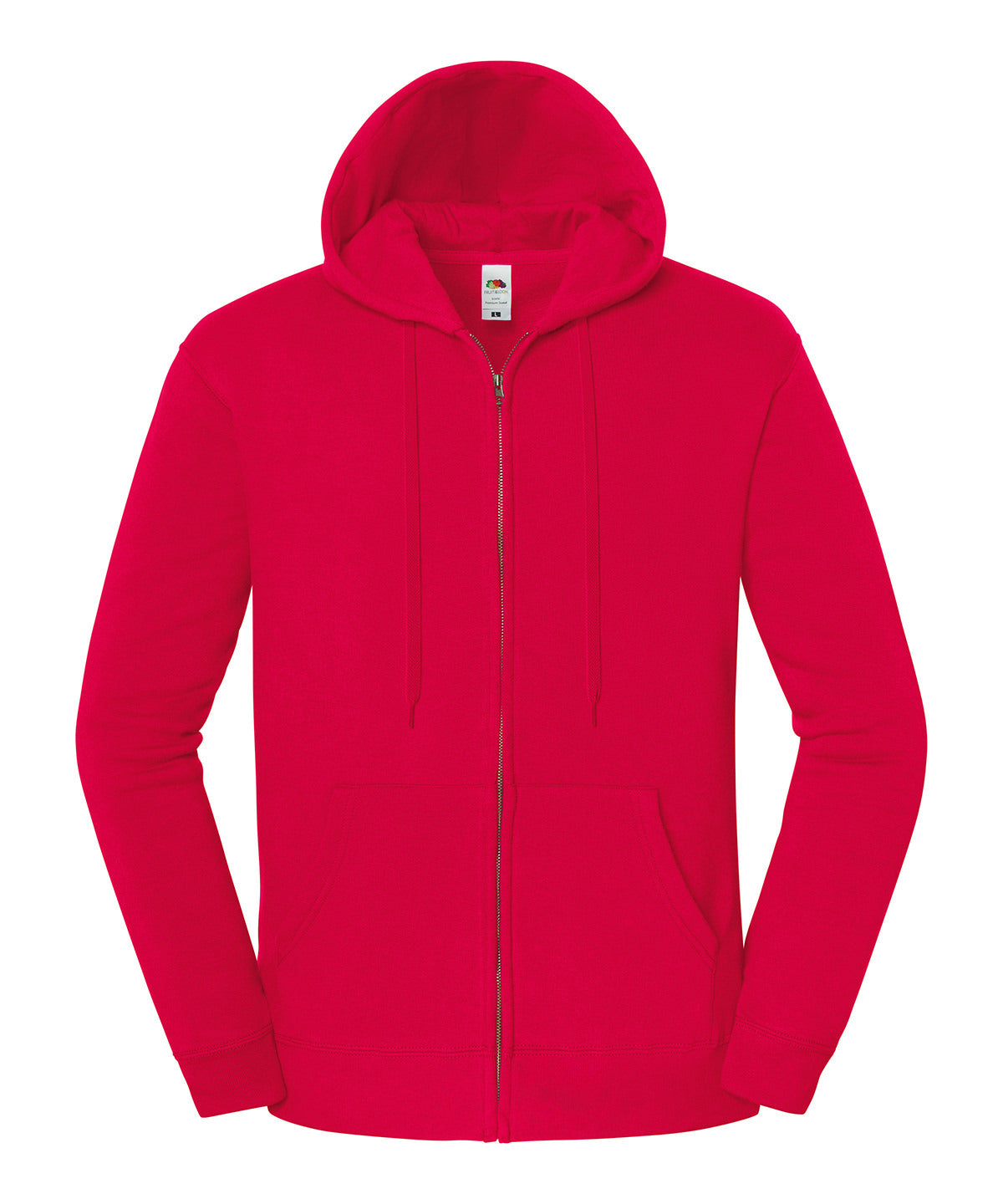 Fruit of the Loom Iconic premium hooded sweat jacket in Red, front view
