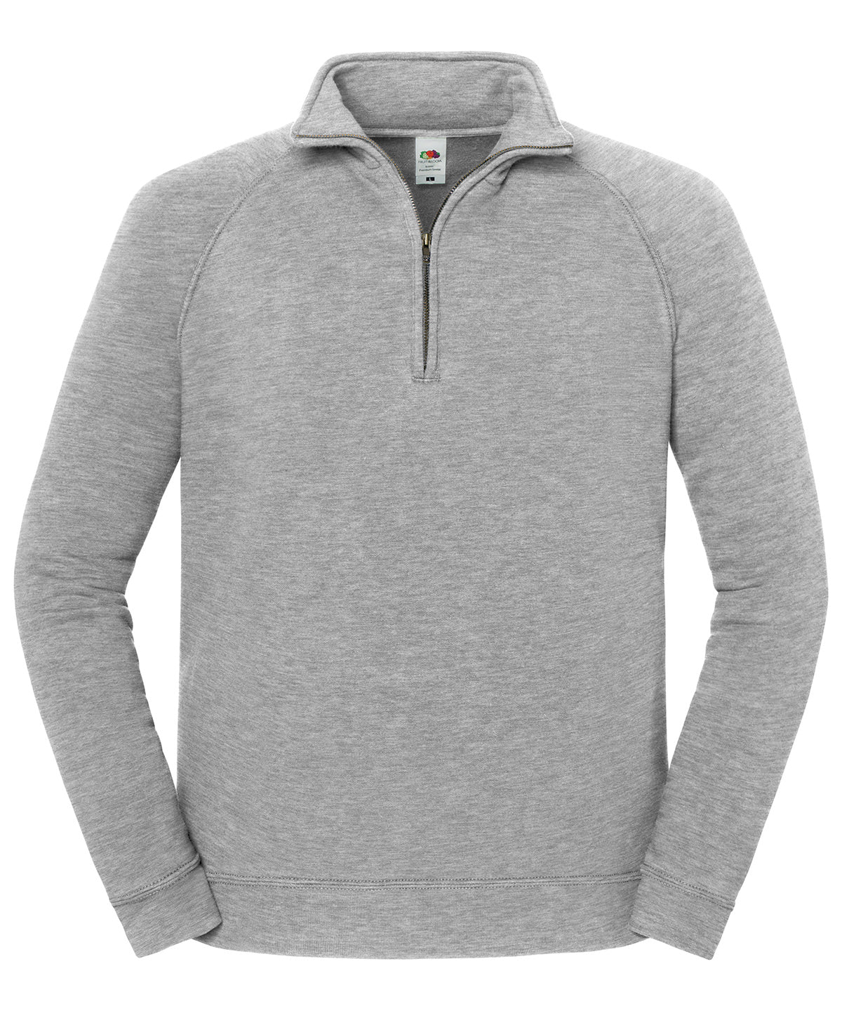 Fruit of the Loom Iconic premium zip-neck sweat in Athletic Heather, front view