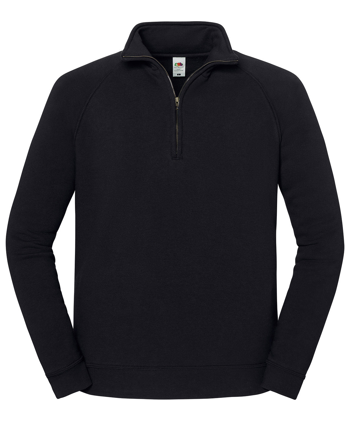 Fruit of the Loom Iconic premium zip-neck sweat in Black, front view
