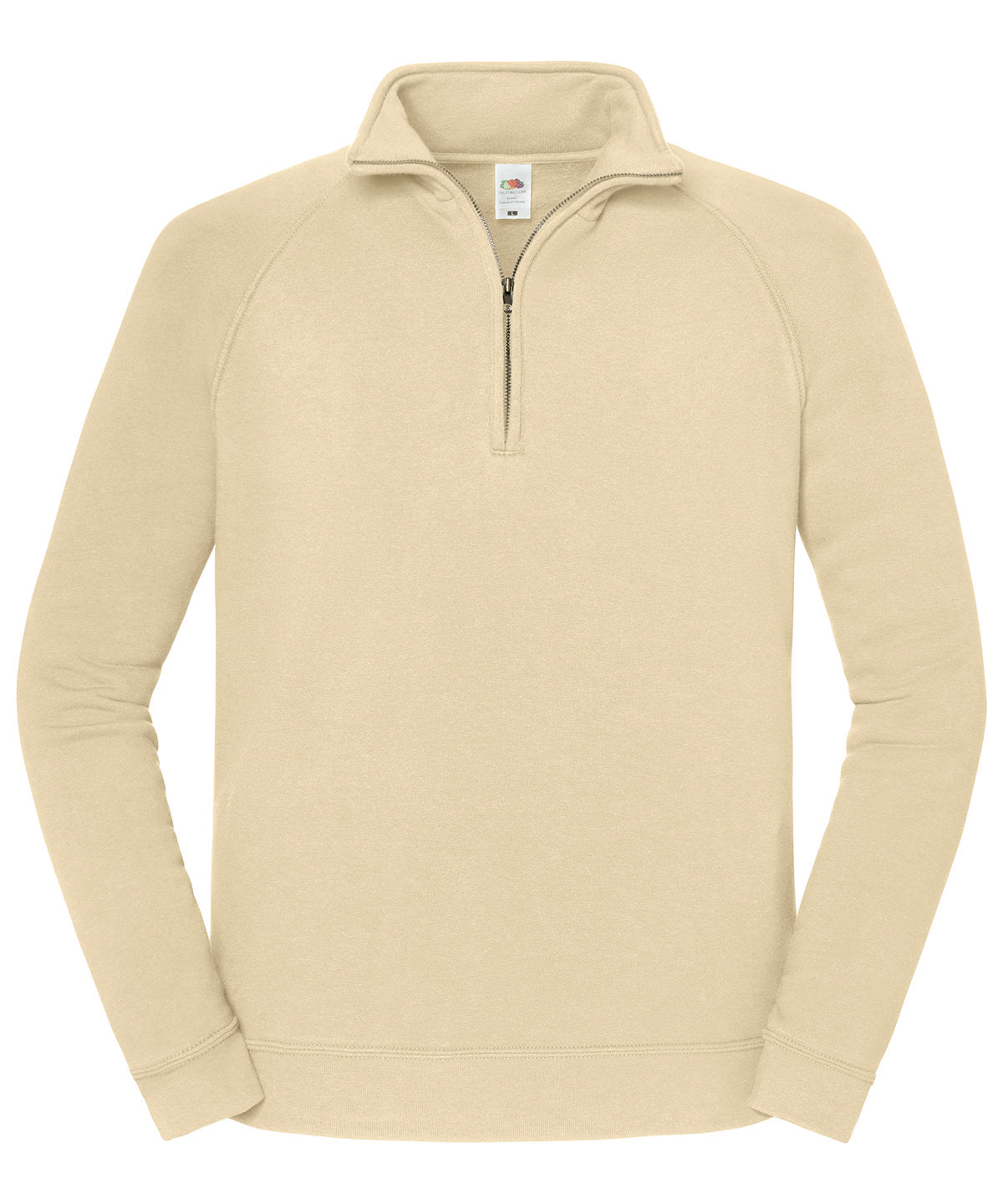 Fruit of the Loom Iconic premium zip-neck sweat in Desert Sand, front view