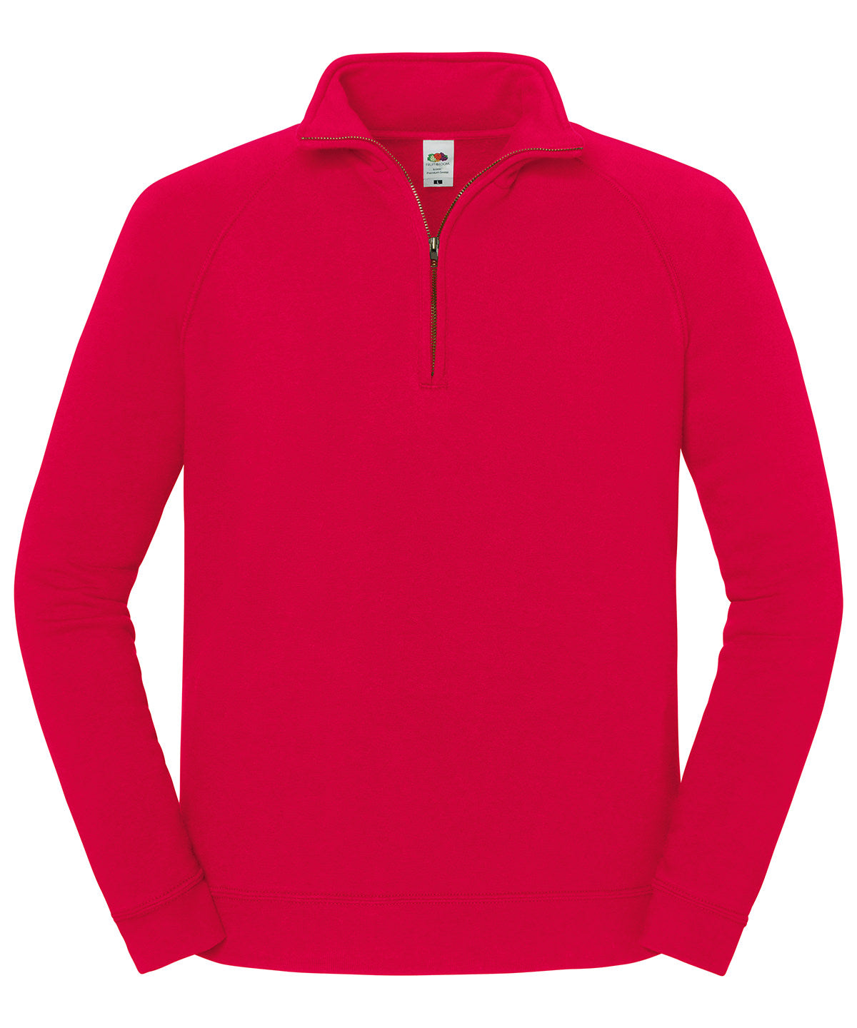 Fruit of the Loom Iconic premium zip-neck sweat in Red, front view
