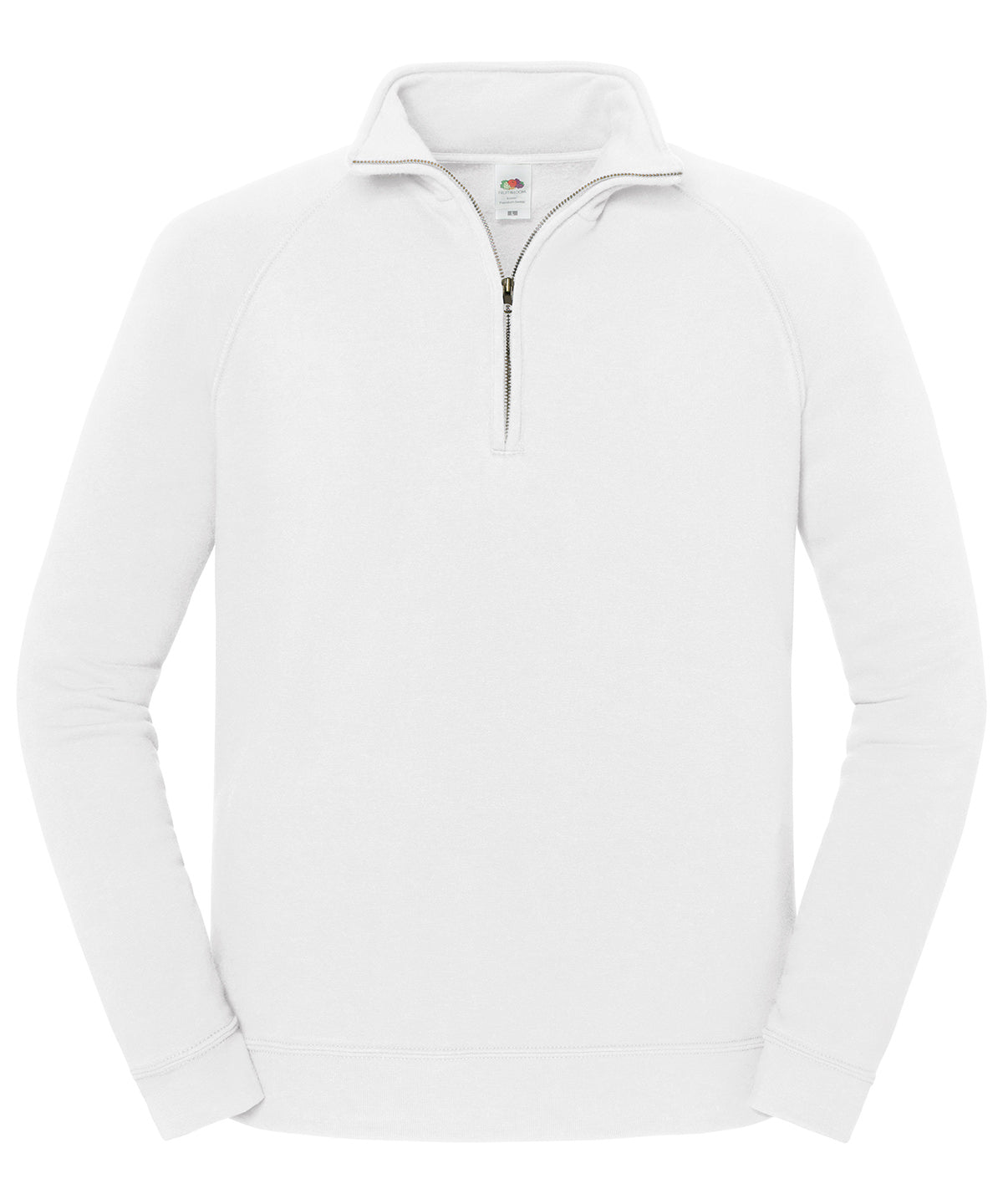 Fruit of the Loom Iconic premium zip-neck sweat in White, front view