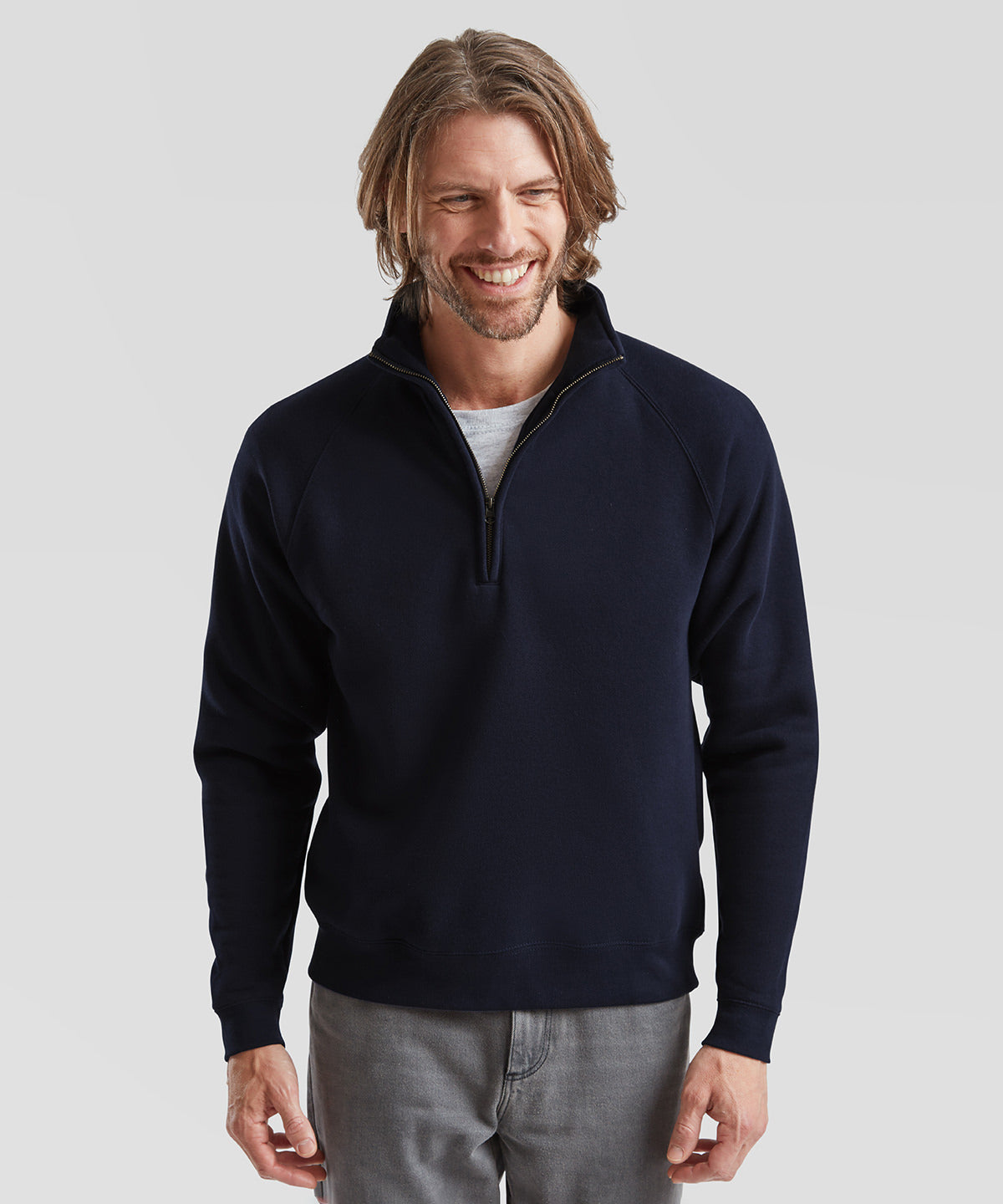 Fruit of the Loom Premium 70/30 zip-neck sweatshirt, lifestyle photo