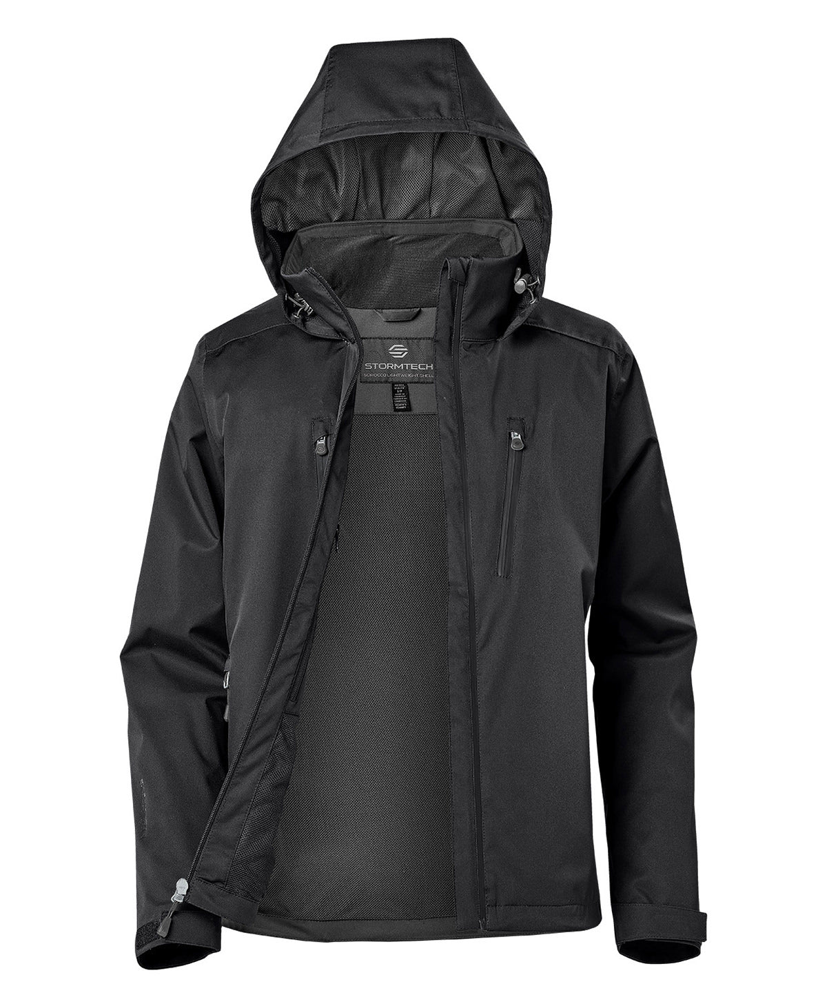 Stormtech Women’s Scirocco lightweight shell in Black, front view