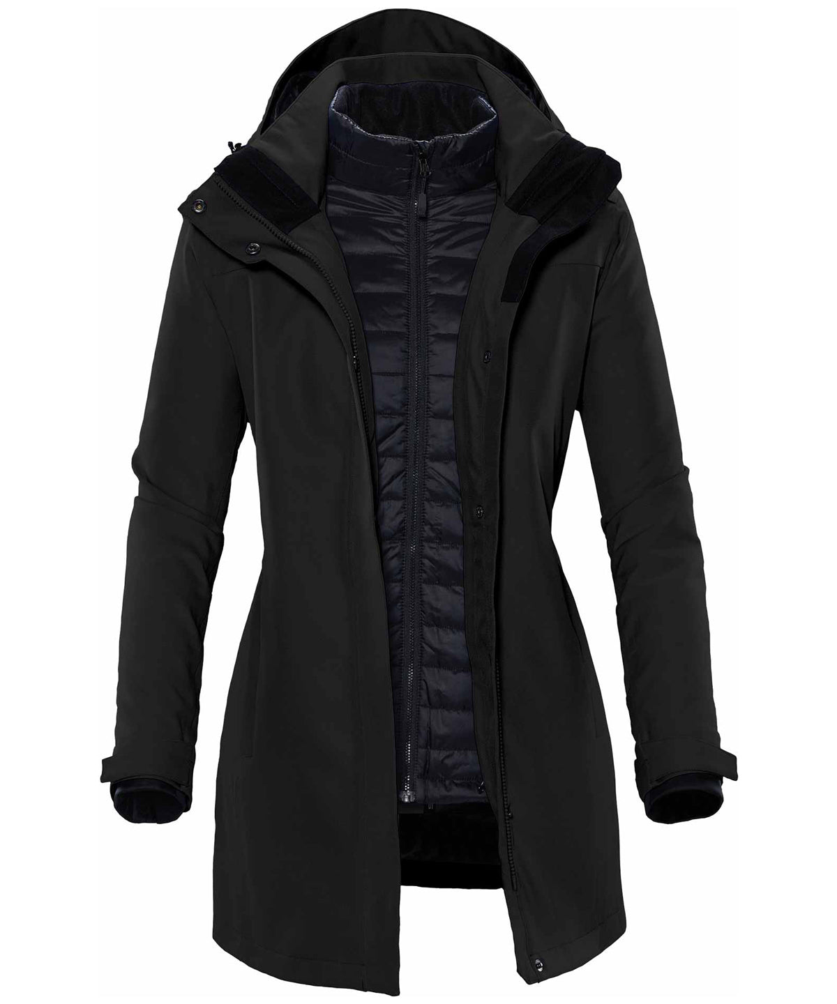 Stormtech Women's Avalante system jacket in Black, front view