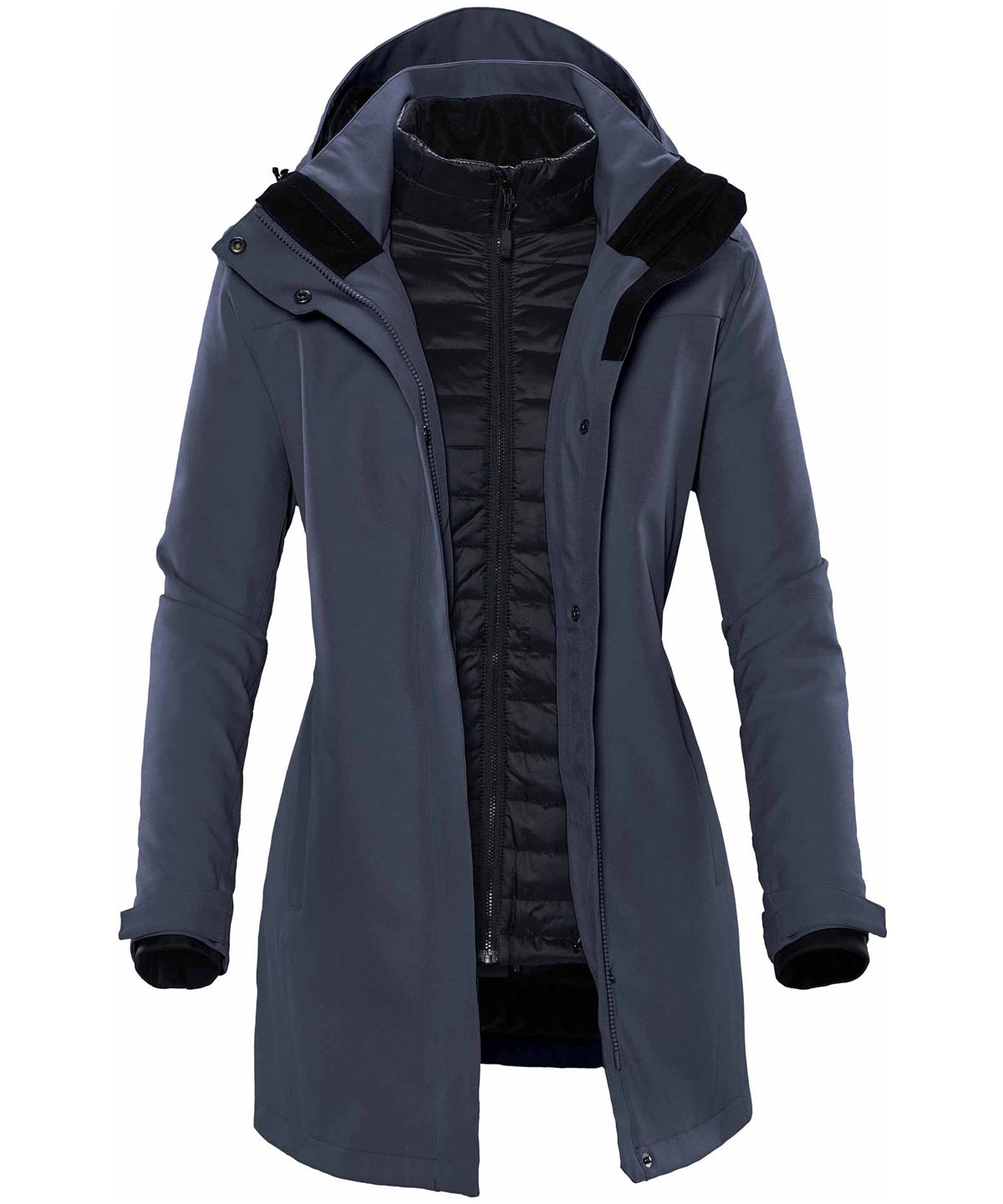Stormtech Women's Avalante system jacket in Navy Twill, front view