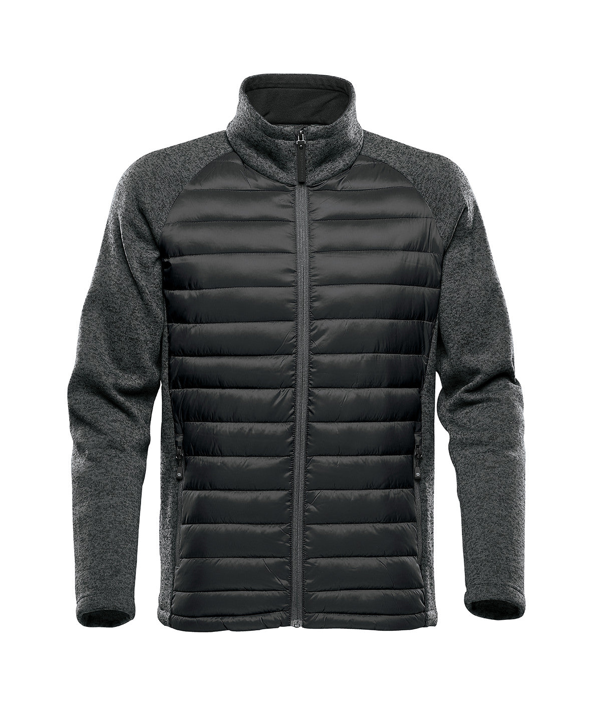 Stormtech Narvik hybrid jacket in Black/Dolphin Heather, front view