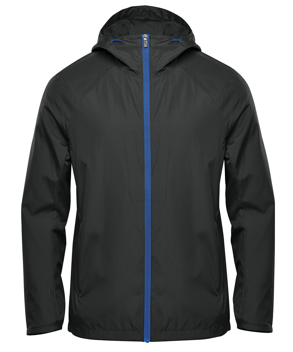 Stormtech Pacifica lightweight jacket in Black/Azure, front view