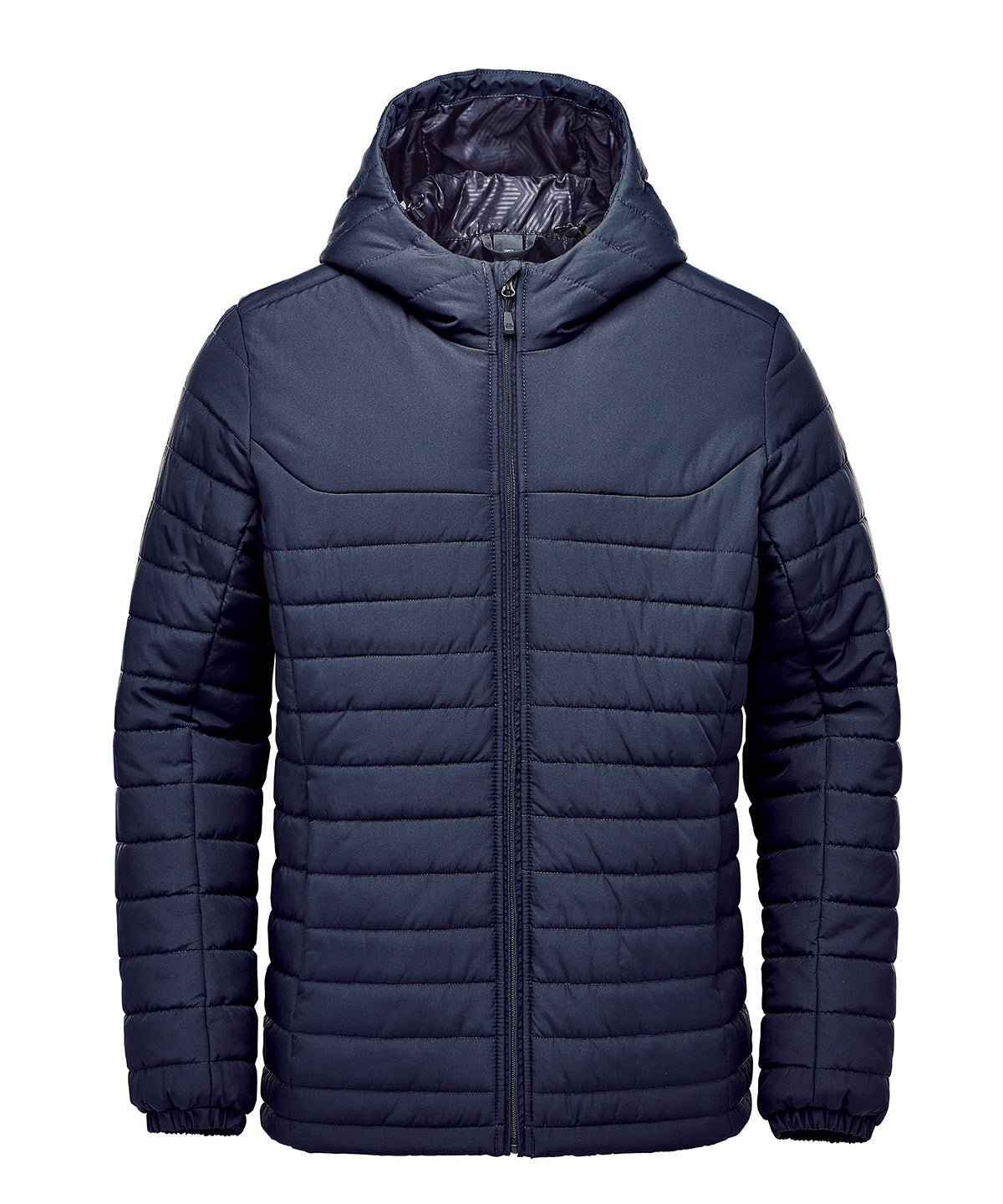 Stormtech Nautilus quilted hooded jacket in Navy, front view