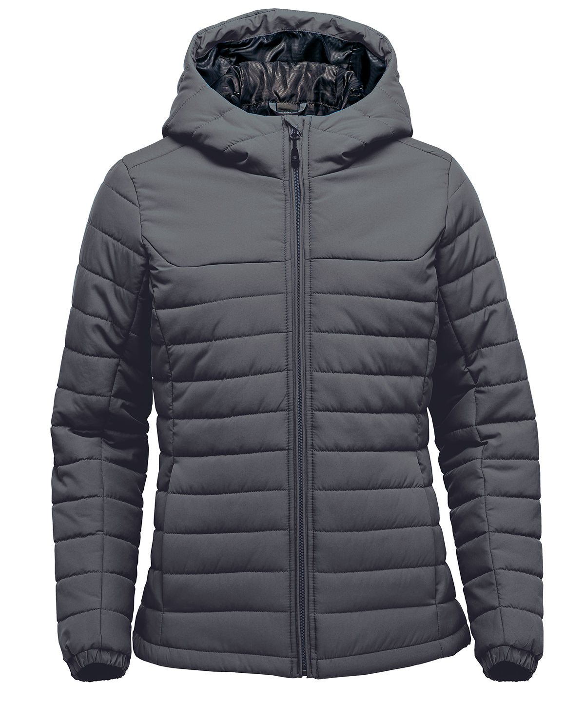 Stormtech Women’s Nautilus quilted hooded jacket in Dolphin, front view