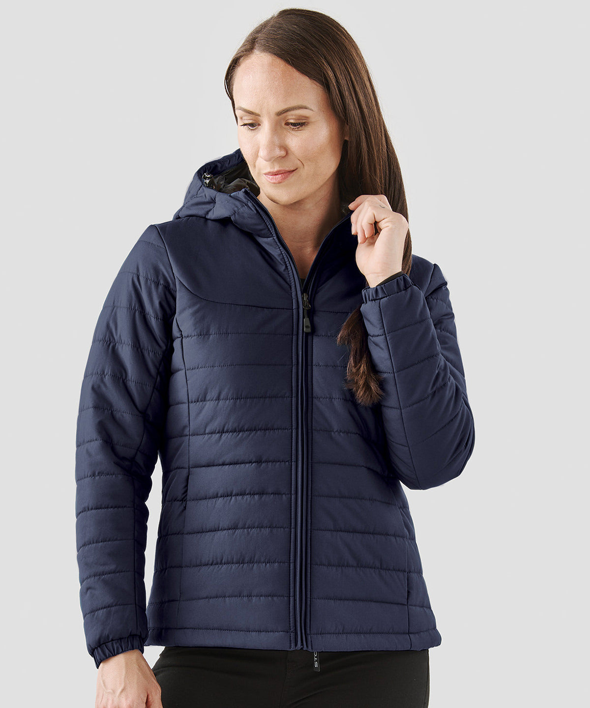 Stormtech Women’s Nautilus quilted hooded jacket, lifestyle photo
