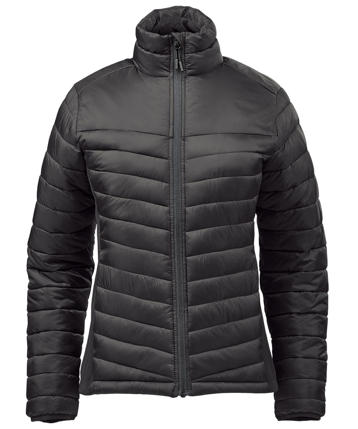 Stormtech Women’s Montserrat thermal jacket in Black/Granite, front view