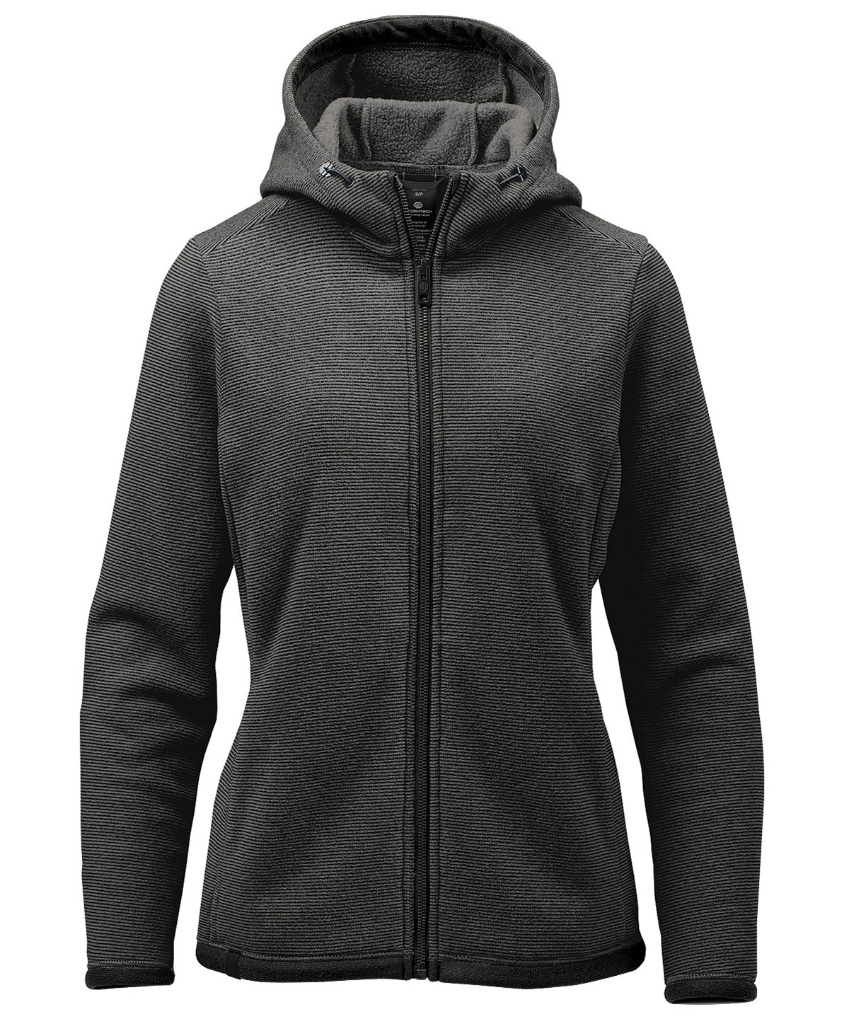 Stormtech Women’s Medusa fleece hoodie in Charcoal Stripe, front view