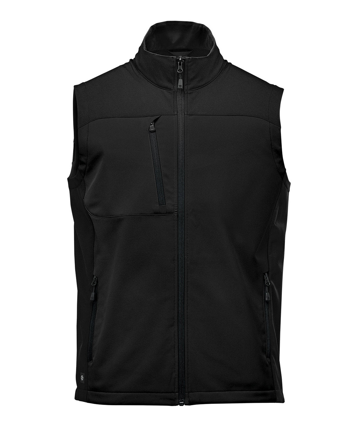 Stormtech Cascades softshell vest in Black/Black, front view