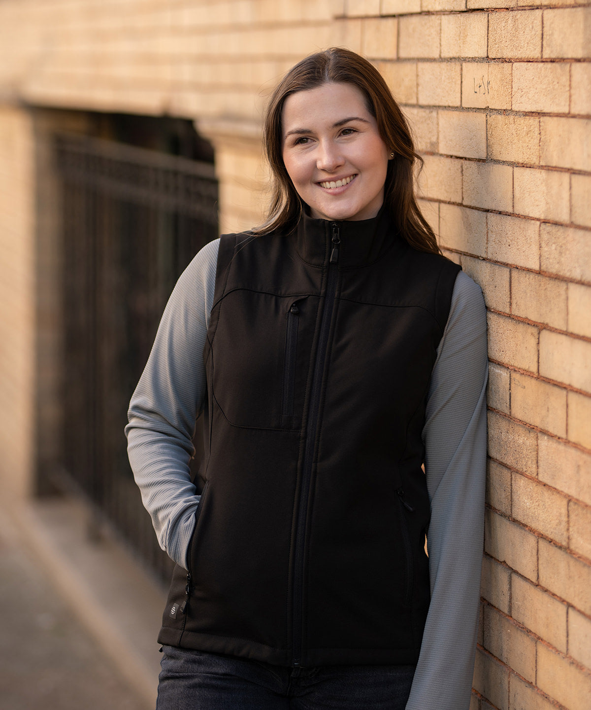 Stormtech Women’s Cascades softshell vest, lifestyle photo