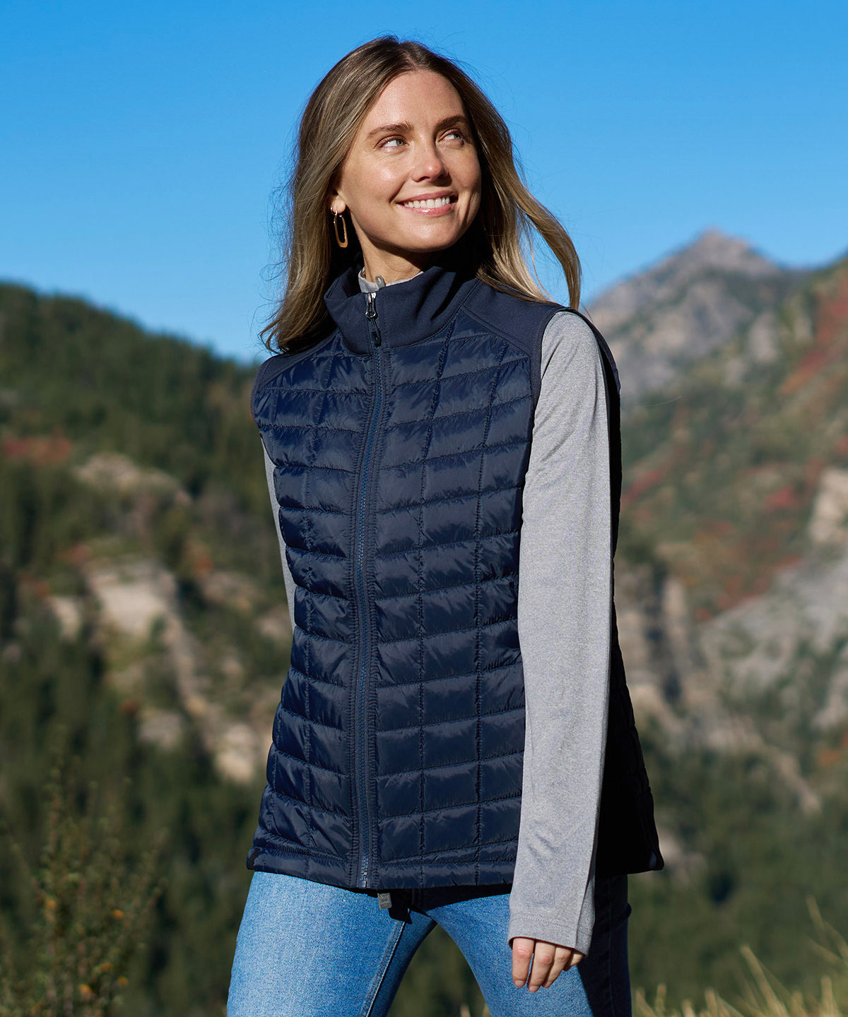 Stormtech Women’s Appalachian thermal softshell vest, lifestyle photo