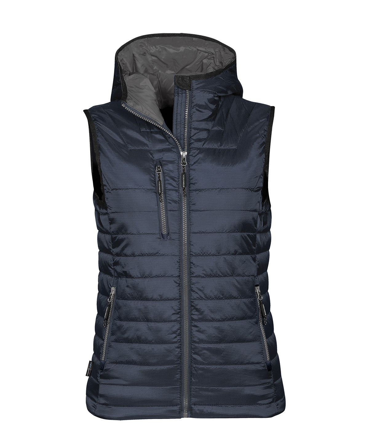 Stormtech Women's Gravity thermal vest in Navy/Charcoal, lifestyle photo