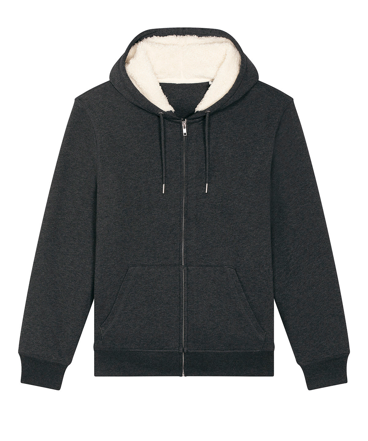 Stanley/Stella Unisex Hygger sherpa zip-through sweatshirt in Dark Heather Grey, front view