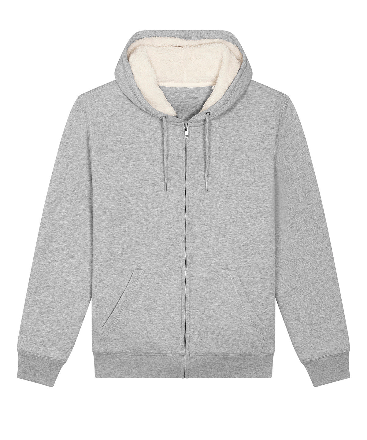 Stanley/Stella Unisex Hygger sherpa zip-through sweatshirt in Heather Grey, front view