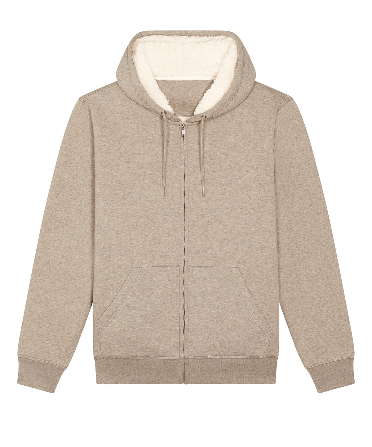 Stanley/Stella Unisex Hygger sherpa zip-through sweatshirt in Heather Sand, front view