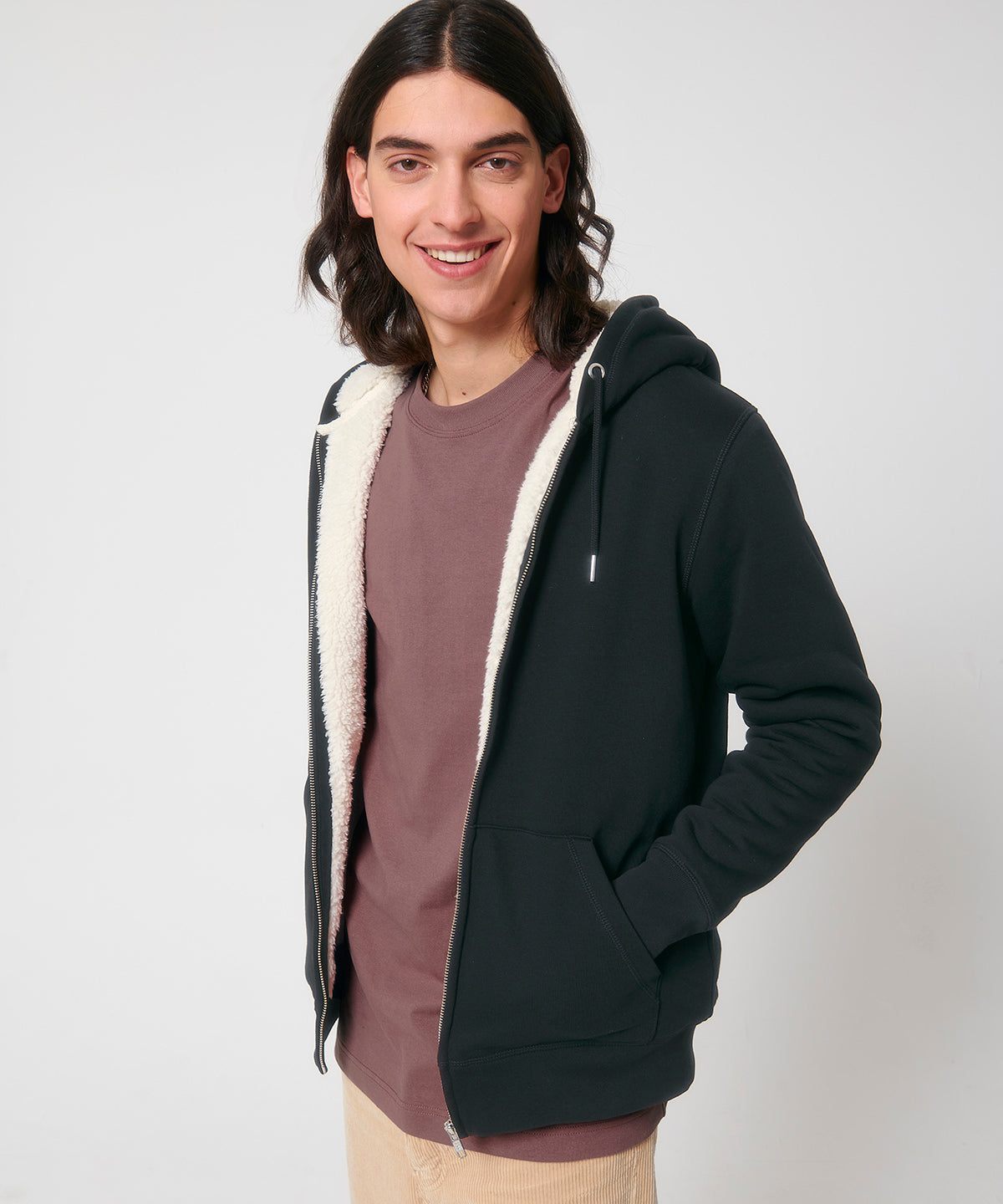 Stanley/Stella Unisex Hygger sherpa zip-through sweatshirt, lifestyle photo